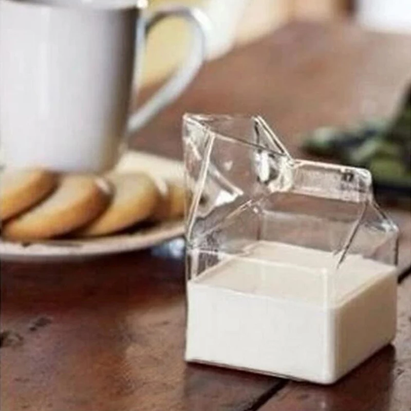 1Pc 300ML Half Pint Milk Carton Style Creative Mini Creamer Jug Glass Milk Mug Cow Udder Cup Milk Cup Wholesale
