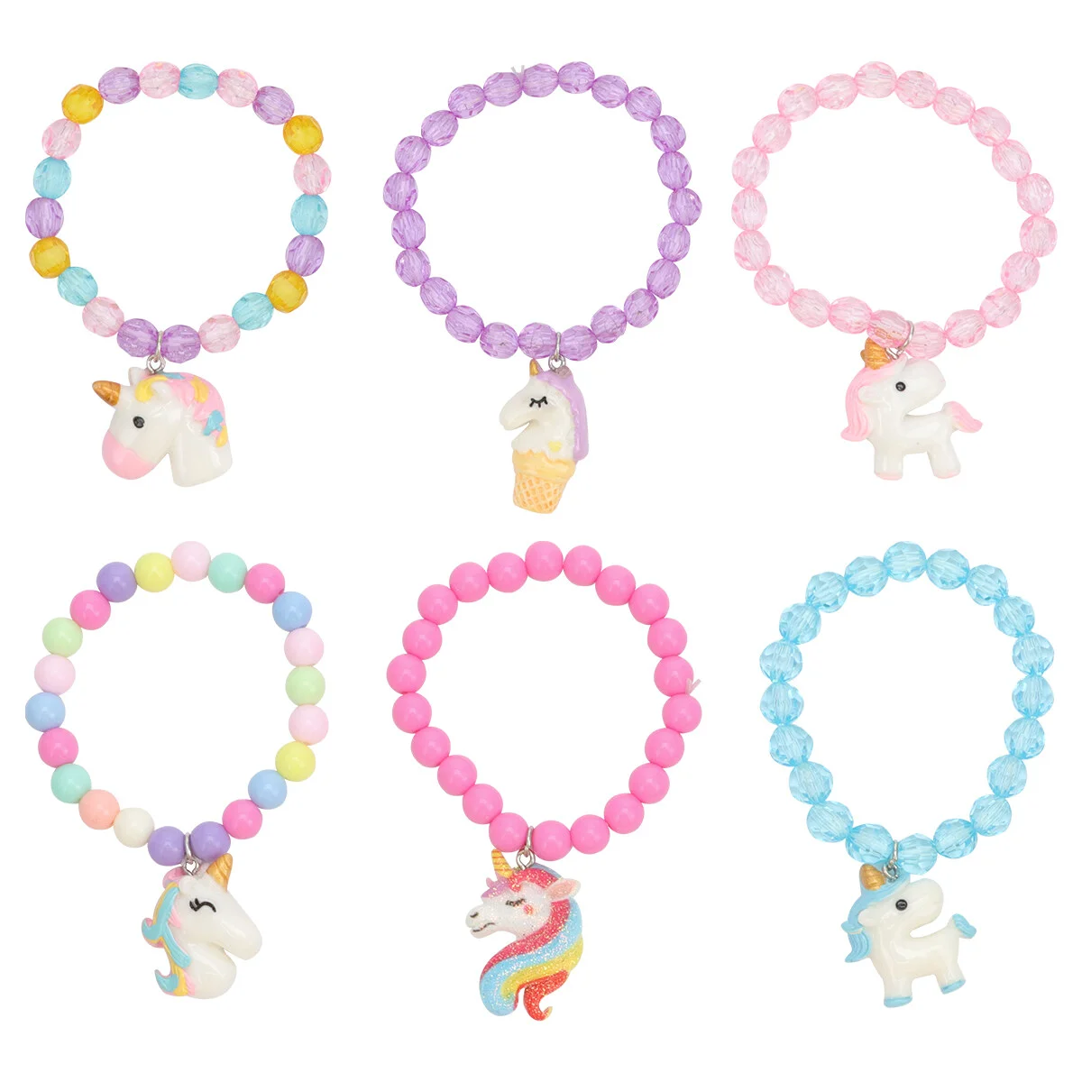 

6Pcs Unicorn Pony Bracelets Acrylic Kids Wrist Decor Colorful Beads Bracelet
