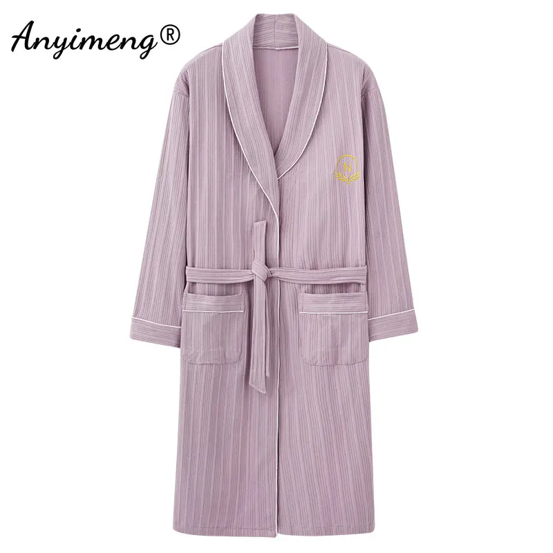

Elegant Women Robe M-4XL Plus Size Sleepwear Bathrobes for Woman Mid-calf Robes for Lady Autumn Shawl Collar Belted Solid Pijama