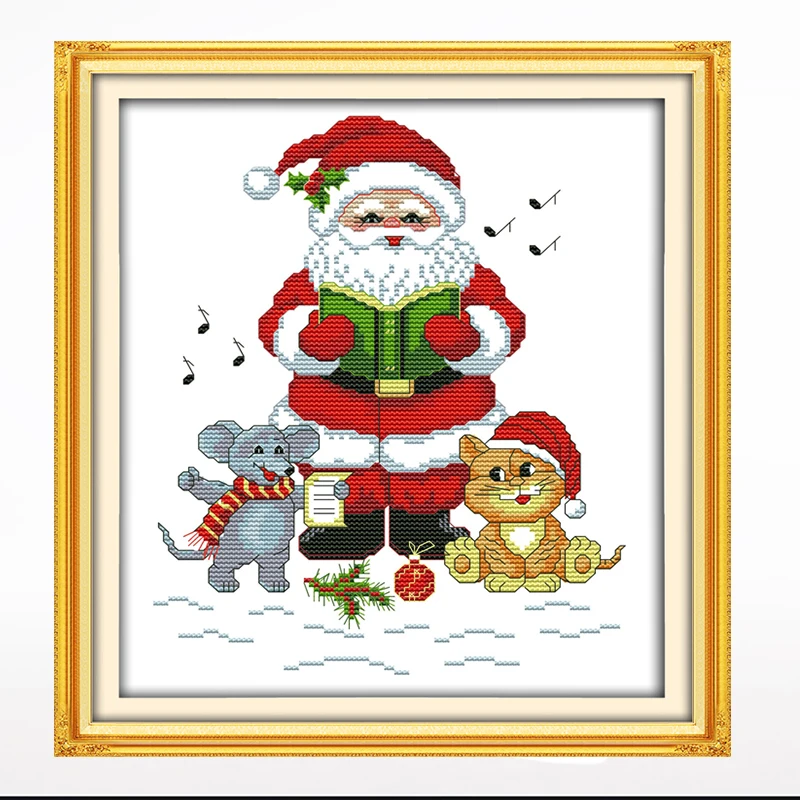 

Santa Claus and Cat and mouse cartoon cross-stitch living room bedroom hanging picture, 11CT/14CT hand-embroidered