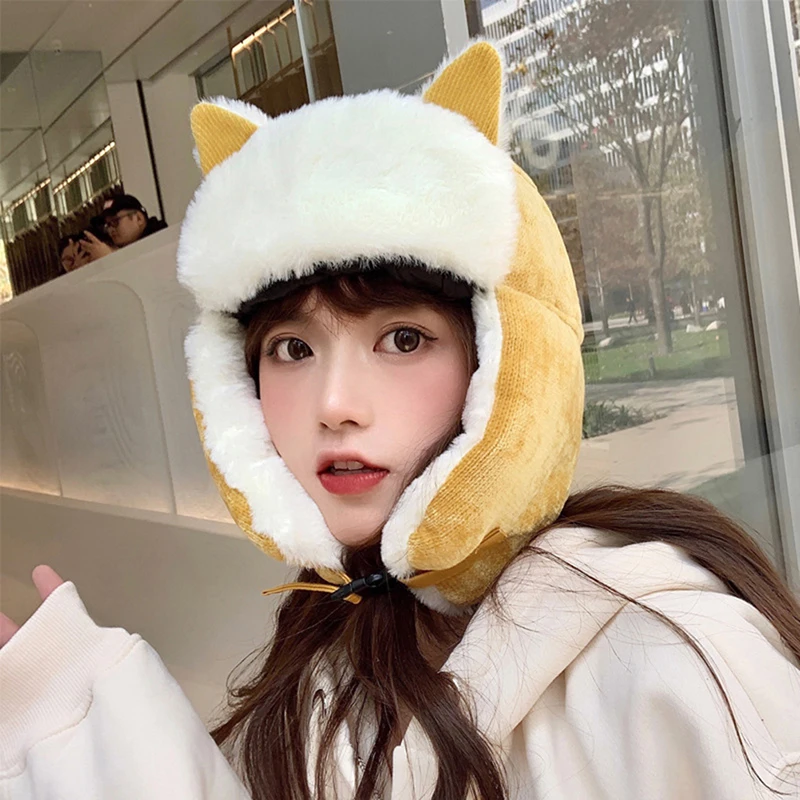 

Cute Women Warm Earmuffs Thicken Ear-flapped Hat Winter Cold-proof Warm Cotton Hat Kawaii Cat Ears Cap Warm Winter Russian Hat