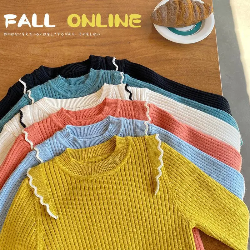 

Girls Lace Sweater 1 Years Old Autumn Korean Style Knitted Bottomed Shirt Children Fashion Top Babi Toddler Girl Winter Clothes