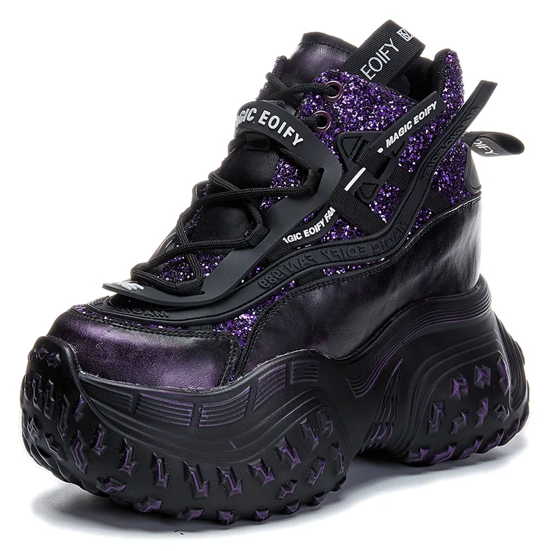 Массивные кроссовки из раскрытой кожи 12 см весенняя обувь ботильоны натуральной