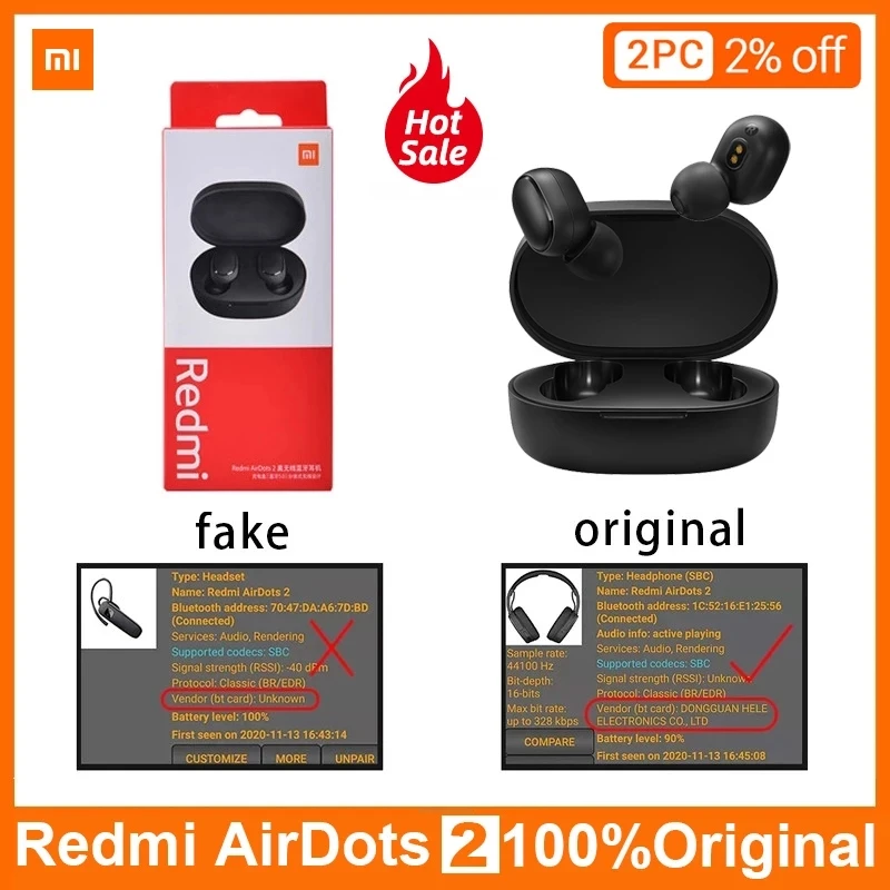

Original Xiaomi Redmi Airdots 2 Fone Wireless Earbuds In-Ear Stereo Earphone Bluetooth Headphones with Mic Noise Reduction