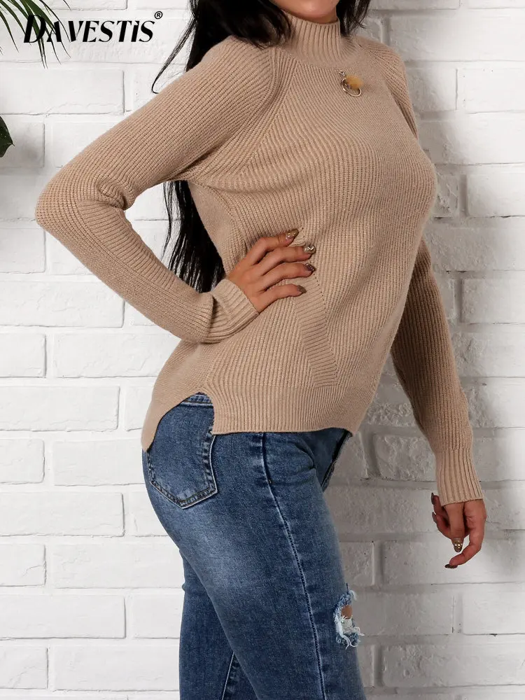 

2023 Winter Solid Color Half High Collar Knitted Tops for Women Casual Long Sleeve Pullover Female Commuting Bottoming Sweater