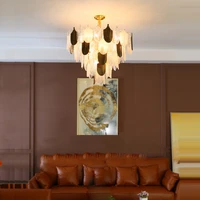 led dimmable glass leaf golden chrome chandelier lighting hanging lamps lustre suspension luminaire lampen for bedroom foyer