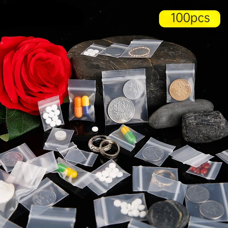

100 шт./лот миниатюрные прозрачные сумки для хранения, органайзер для монет, фотографий, кнопок, аккумуляторов, контейнер для мелких предмето...