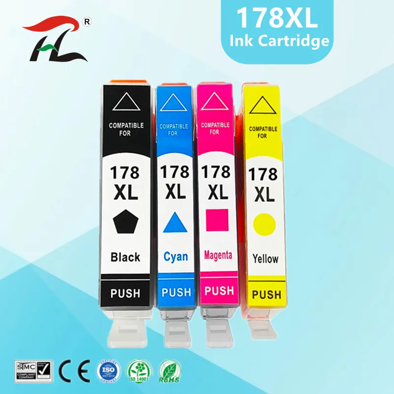 

YI LE CAI 4PK compatible Ink Cartridge for HP 178 for HP178 178XL Photosmart 5510 5515 6510 7510 B109a B109n B110a Printer