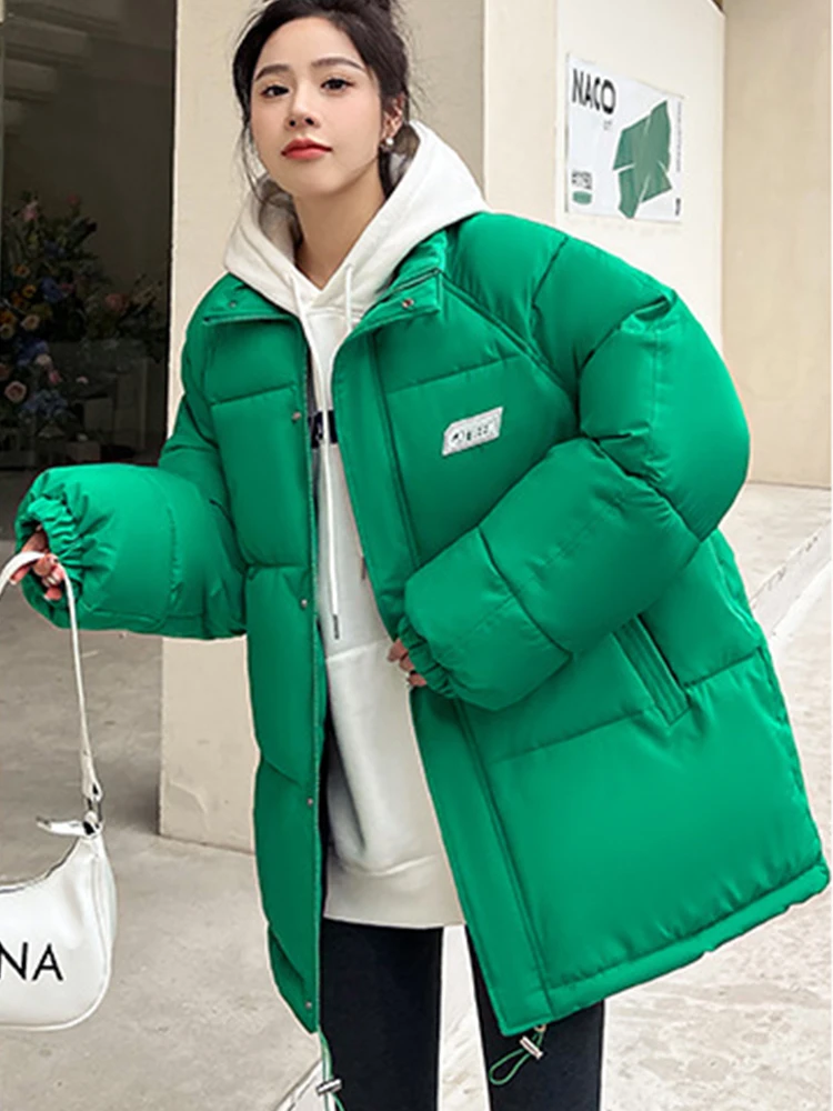 2022 Thicken Warm Medium Long Chic Parka Women Casual Sweety Solid Autumn Winter Loose Coat Jackets Outwear