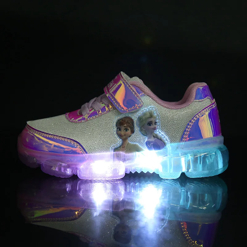 

Disney Cartoon Frozen 2 children casual shoes girls sports shoes casual LED light flash shoes baby elsa princess shoes