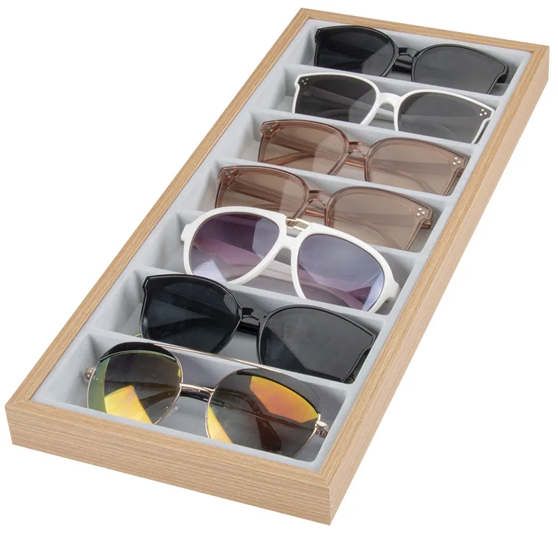 7 Grids Glasses Display Tray Sunglasses Display Rack Cases Wooden Glasses Display Stand Holder Jewelry Organizer Storage Box