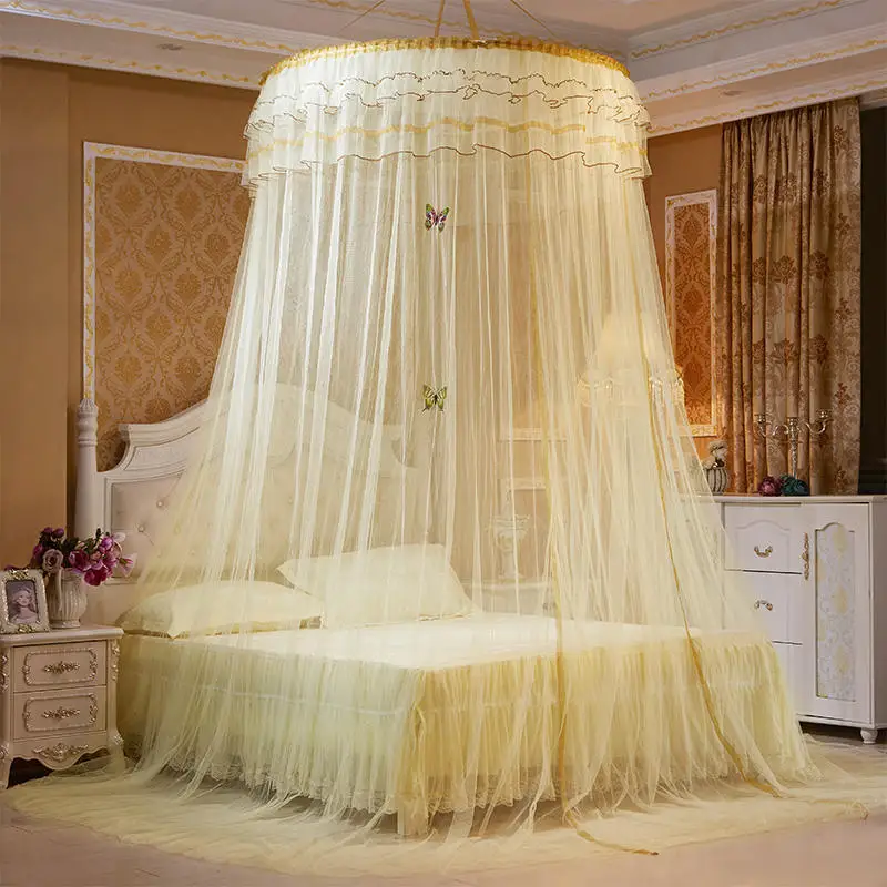 

Princess phoenix dome ceiling mosquito net free installation encryption heightened floor palace round bed curtain