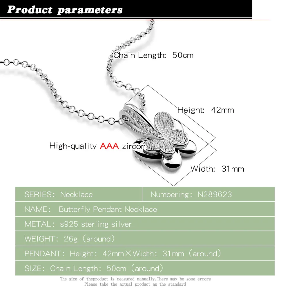 Женское ожерелье из серебра 925 пробы с подвеской-бабочкой