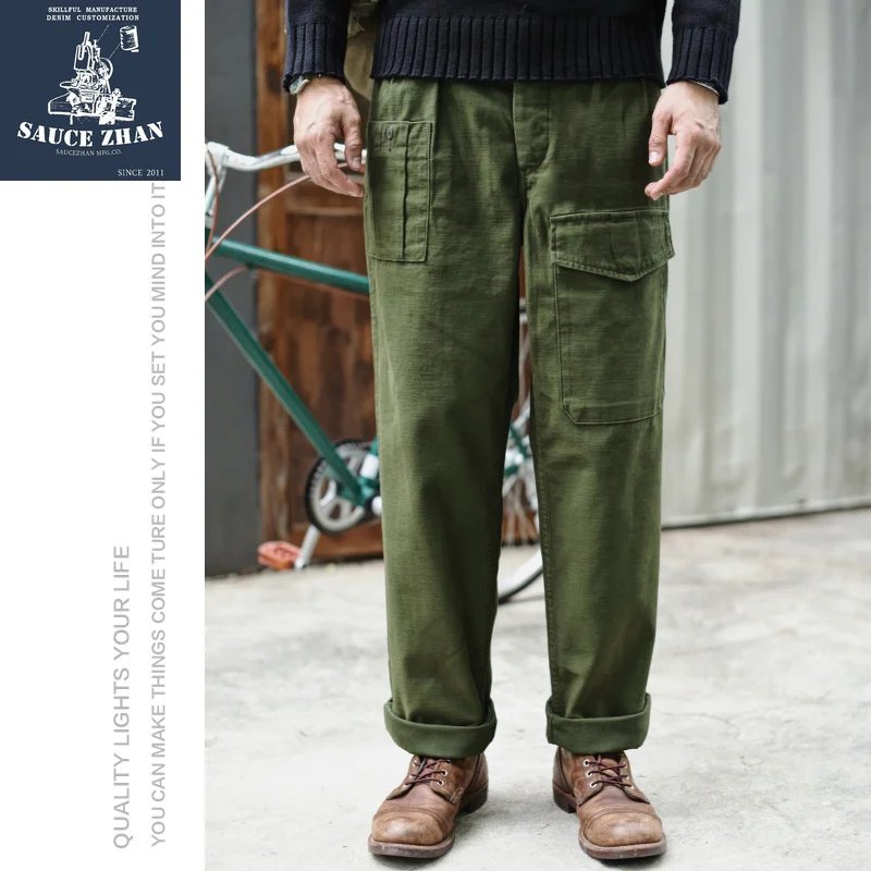 SauceZhan P37 British Army Pants OG107 Utility Fatigue Pants Classic Military Olive Sateen Baker pants Pants&Capris Cargo Pa