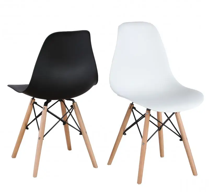 

White Black Beech Legs Simple High Back Chair ABS Backrest Bar Chairs Leisure Bar Stools Chairs Home Office Kitchen , Set Of 4