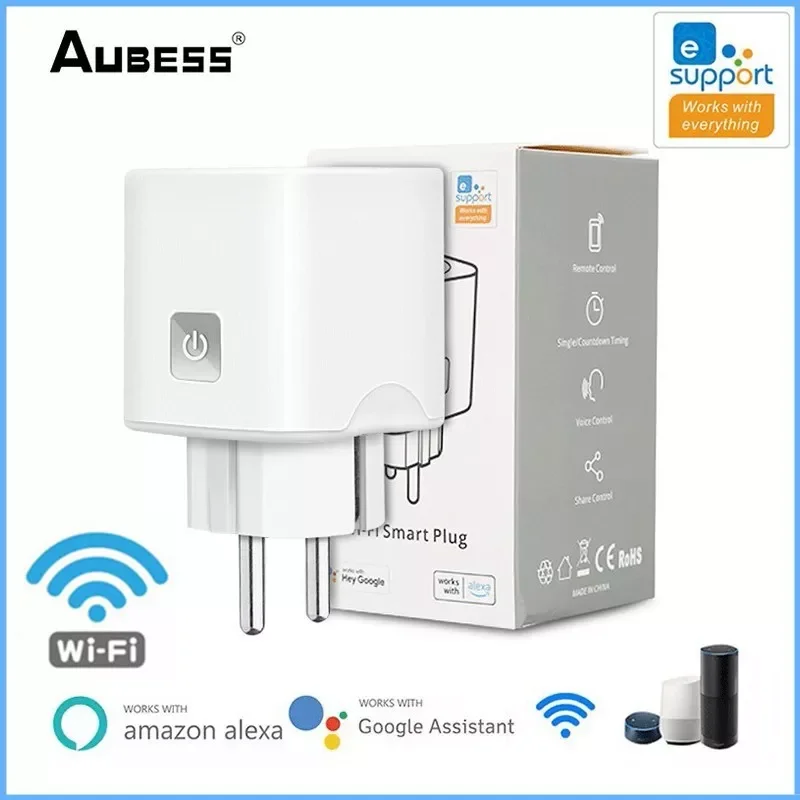 

Aubess EWelink Smart EU Smart Socket Wifi Mobile Phone Timer Switch Smart Home Alexa Voice Control SmartLife Amazon Echo Google