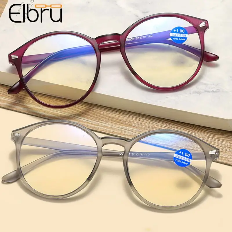 

Очки для чтения Elbru в большой ретро оправе с защитой от сисветильник для мужчин и женщин, пресбиопические с диоптриями TR90, с диоптриями + 1,0, + 1...