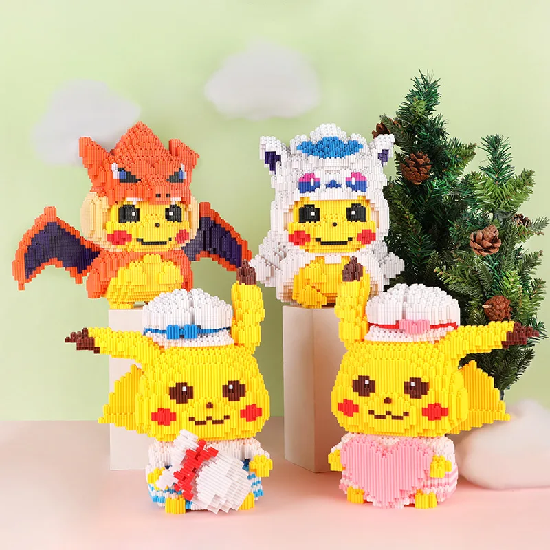 

4 new styles Small Building Pokemon Blocks Small Cartoon Picachu Animal Model Education Game Graphics Pokemon Toys