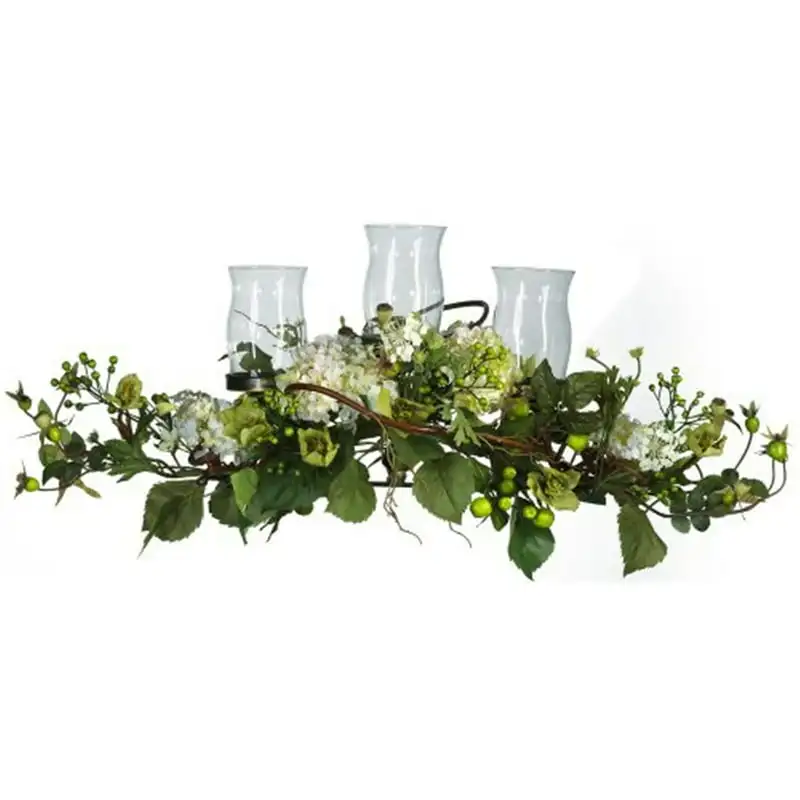 

Hydrangea Triple Candleabrum Centerpiece Battery candles Soy candle wax Led candles with flickering flame Fake candles light Mod