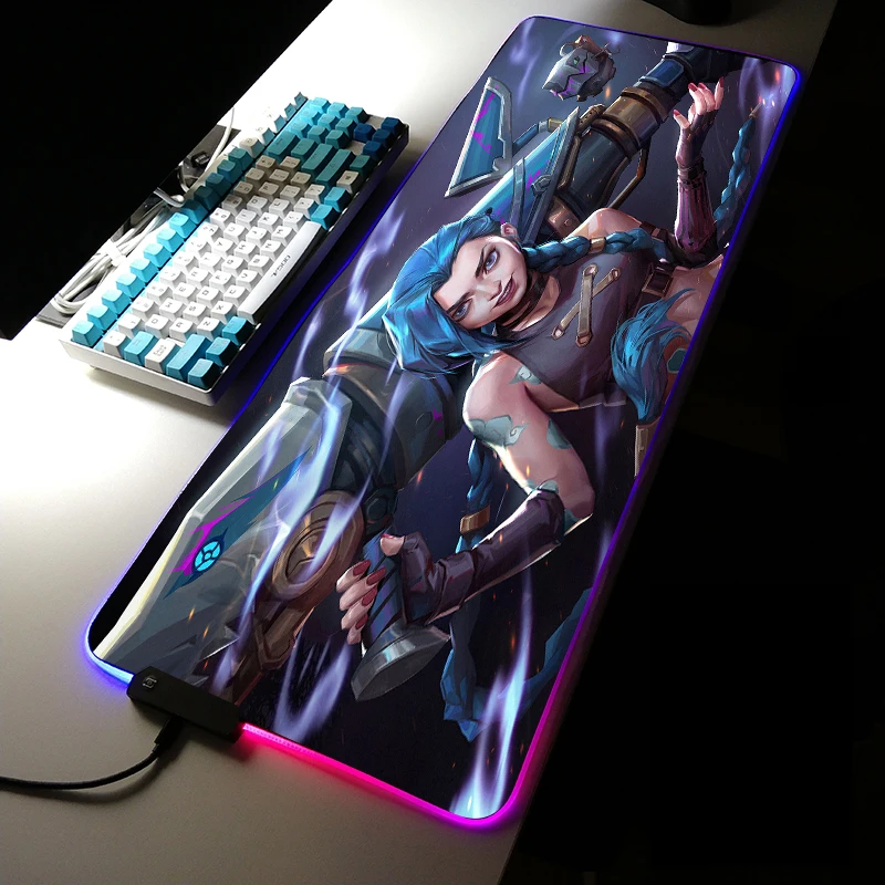 

LOL Jinx Jayce Caitlyn Vi Gaming Mouse Pad League of Legends RGB Desk Mat Arcane Custom LED Backlit Mousepad Large Mouse Pad