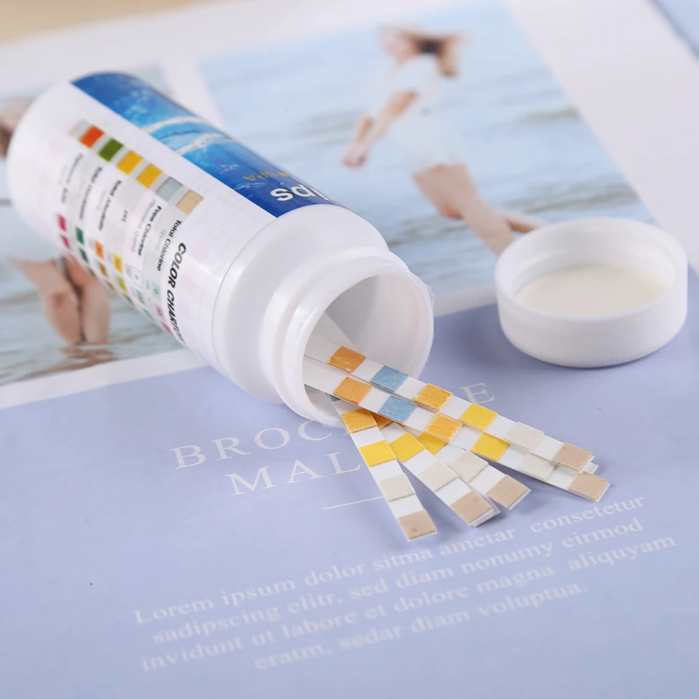 50 шт. 6 в 1 тестовая бумага для бассейна PH полоса остаточного хлора щелочности