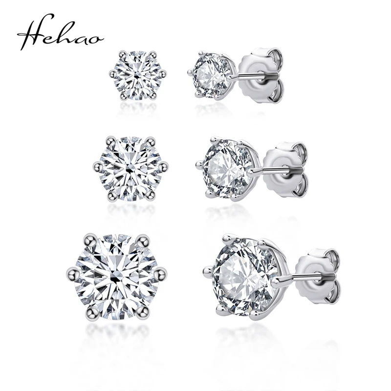 

Hh Classic 6 Claws Round Moissanite Screw Stud Earrings 925 Sterling Silver 0.5/1/2ct D VVS1 Lab Diamond with GRA Fine Jewelry