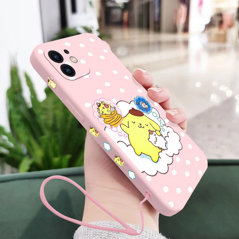 

Sanrio Pudding Dog Phone Case For Samsung Galaxy S22 S21 S20 Ultra Plus FE S10 S10E Note 20 ultra 10 Plus Cover with Hand Strap
