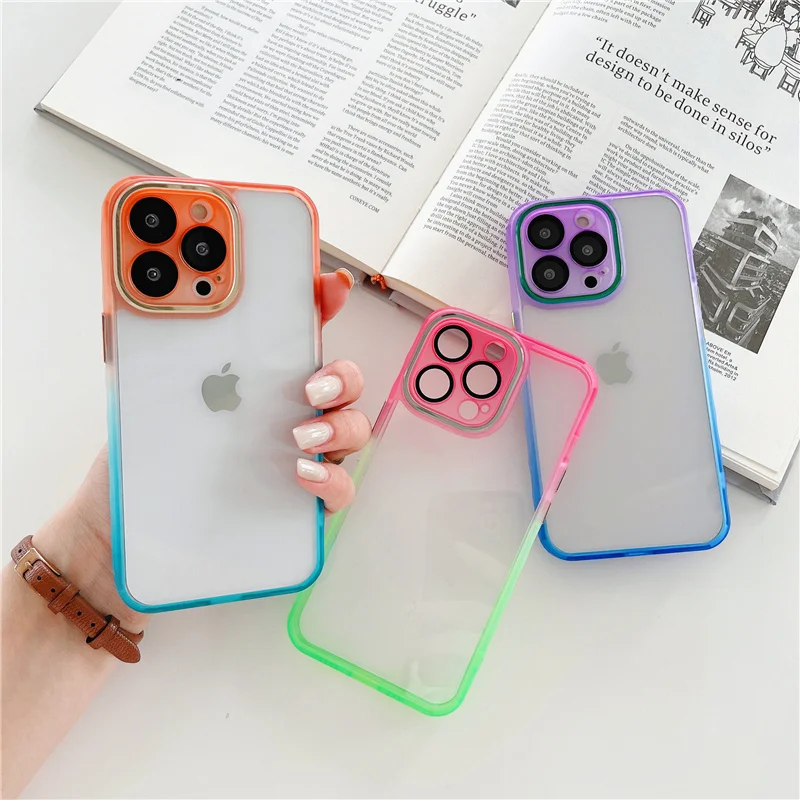 

Gradient bumper clear shockproof case for iphone 13 12 12pro 13pro max Camera lens glass film protective cover for iphone 13