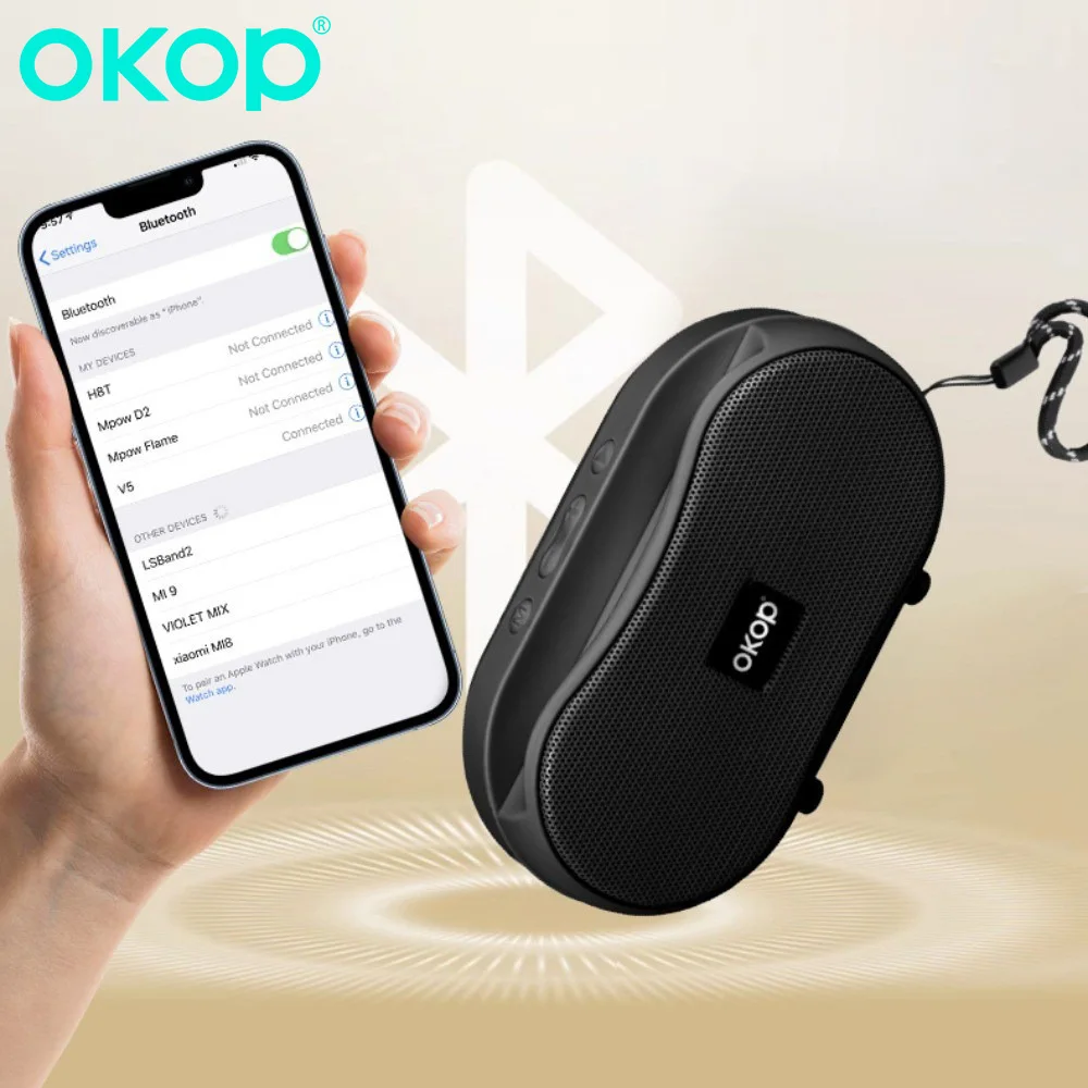 Фото OKOP Портативная беспроводная Bluetooth-колонка с басами, TWS/BT/FM для кемпинга и пляжных вечеринок, дома, езды на велосипеде и дизайна бара колонки №1