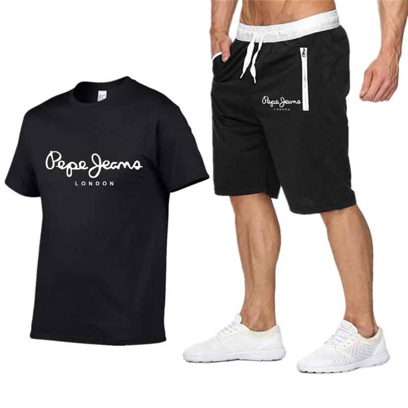 

2022 New Tracksuit Male Set Summer Sports Clothing Print Men's Sportswear Fitness T-Shirt + Shorts Men Suit Jogging 2 Pieces Set