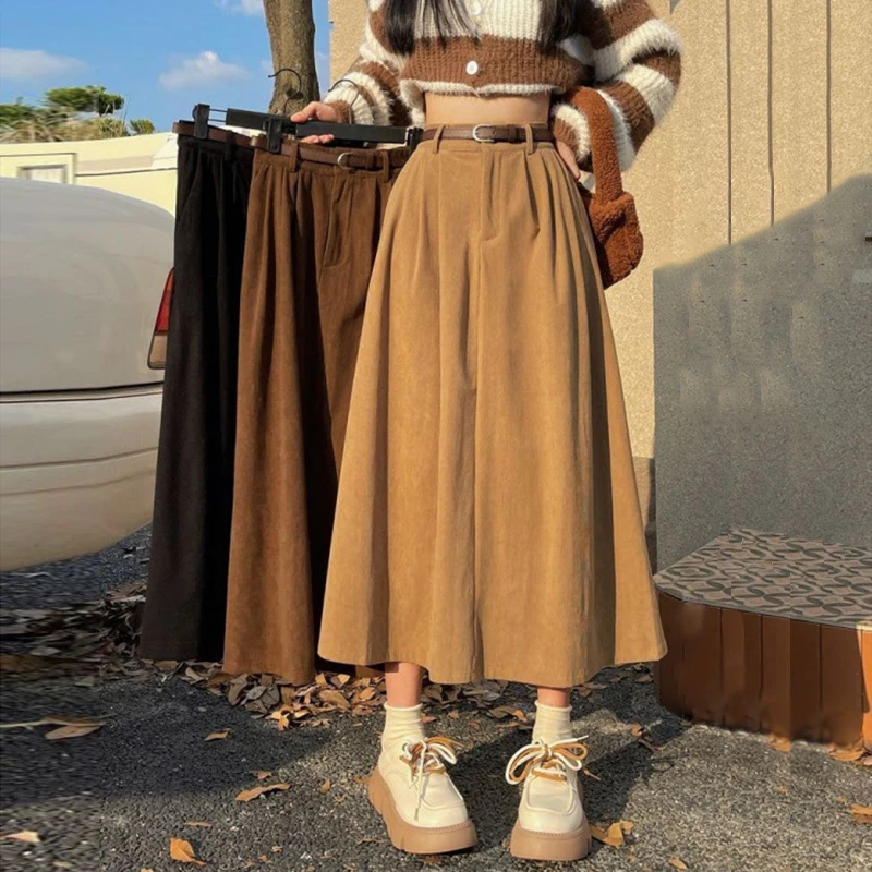 Женская винтажная Вельветовая юбка миди с поясом C.New S трапециевидная