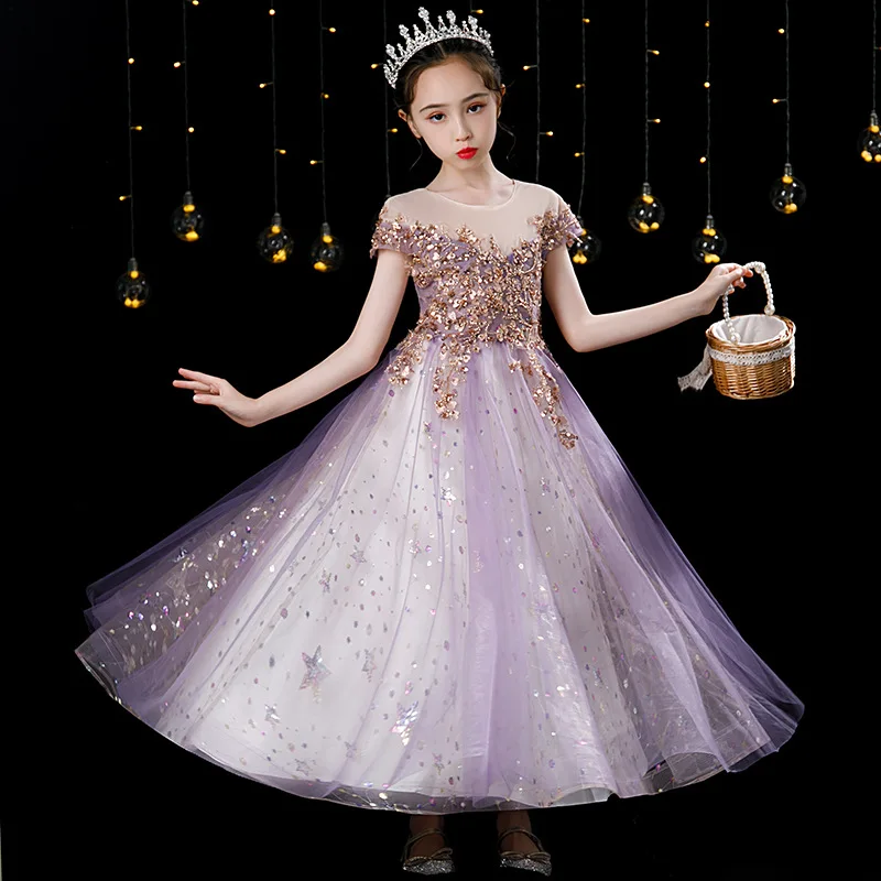 

Puffy Star Sequins Dress for Girls Children Wedding Dresses Kids First Communion Vestidos Teenagers Weddings Bridesmaid Robe