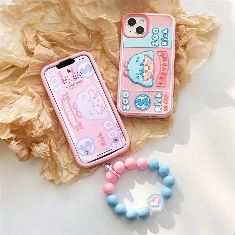 

Sanrio soft silicone 3D little twin star with bracelet Phone Cases For iPhone 14 13 12 11 Pro Max Back Cover