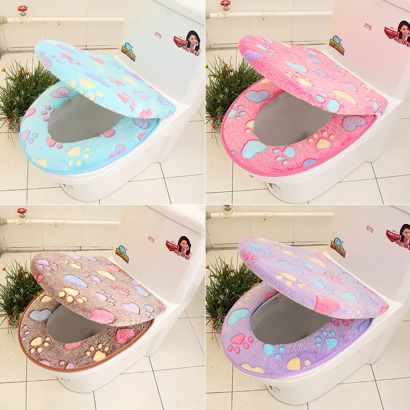 

Hot Toilet Seat Cover Coral Velvet Closestool Mat Thick Toilet Seat Cover Reusable Toilet Case Warm Bathroom WC Cover
