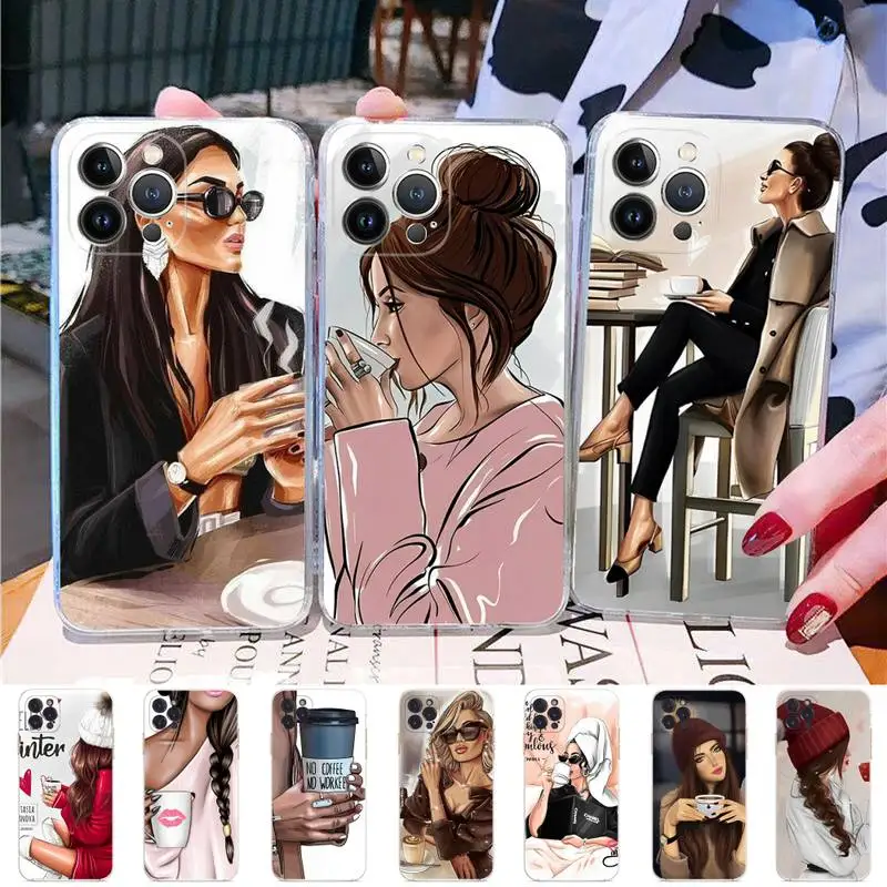 

Princess Female boss coffee Phone Case Silicone Soft for iphone 14 13 12 11 Pro Mini XS MAX 8 7 6 Plus X XS XR Cover