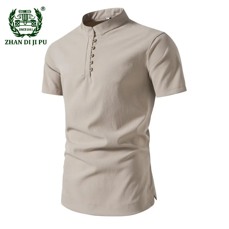 

Мужские хлопковые рубашки с коротким рукавом, однотонные летние классические рубашки на пуговицах, повседневные рубашки в традиционном китайском стиле, топы, мужская одежда