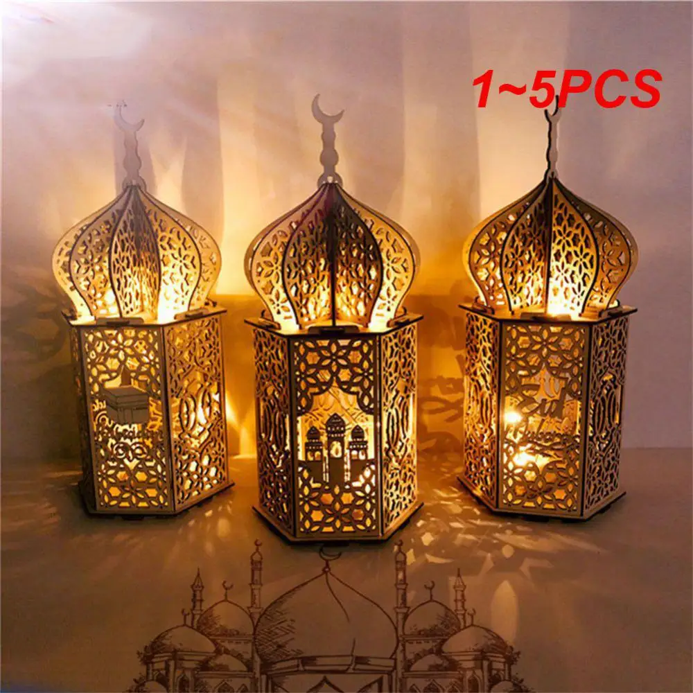 

1~5PCS Moon Star Wooden Ornaments LED Light Ramadan EID Mubarak Decoration For Home Islam Muslim Decor AL Adha Ramadan Kareem