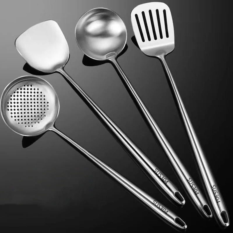 304 Stainless Steel Wok Spatula Kitchen Skimmer Shovel Slotted Turner Rice Spoon Ladle Baking Cooking Tools Hot Pot Utensil Set