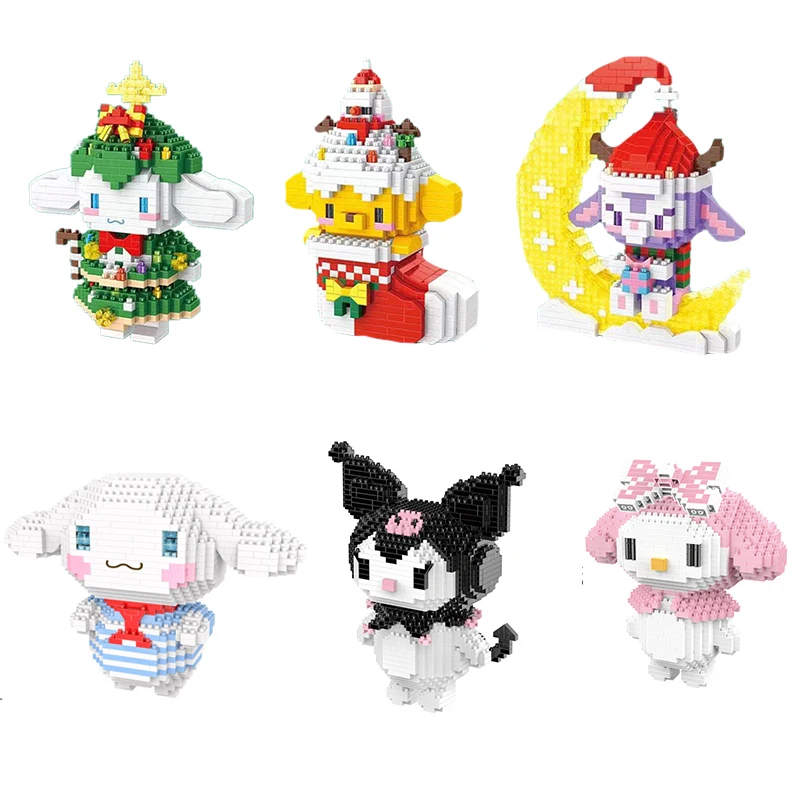 

Kawaii Building Blocks Cartoon Anime Kuromi Cinnamon Purin Dog Mymelody Model Puzzle Assembled Building Block Toy Christmas Gift