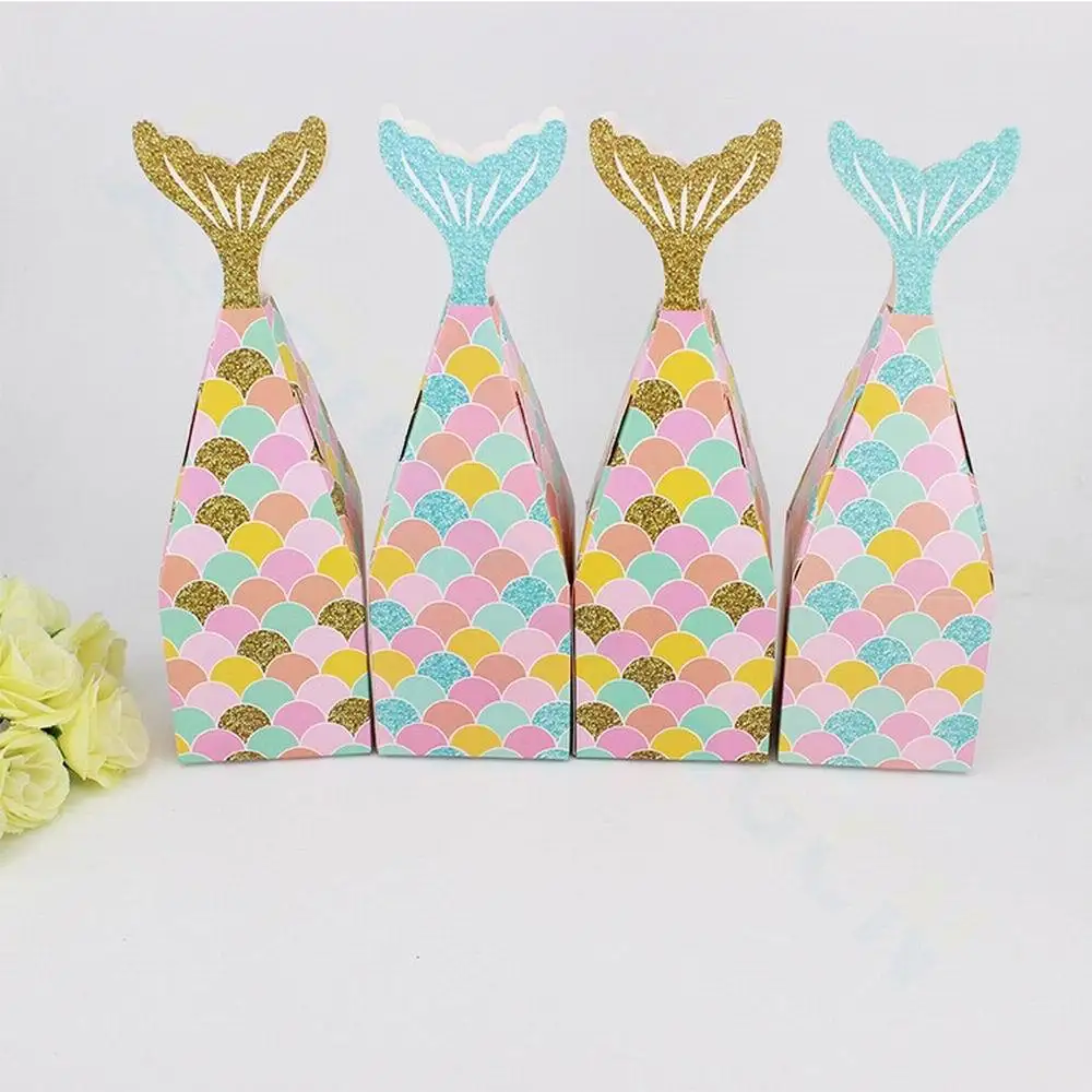 

10PCS Mermaid Tail Paper Candy Box Popcorn Boxes Decoration Baby Shower Supplies Gift Bags Kids Little Mermaid Birthday Party