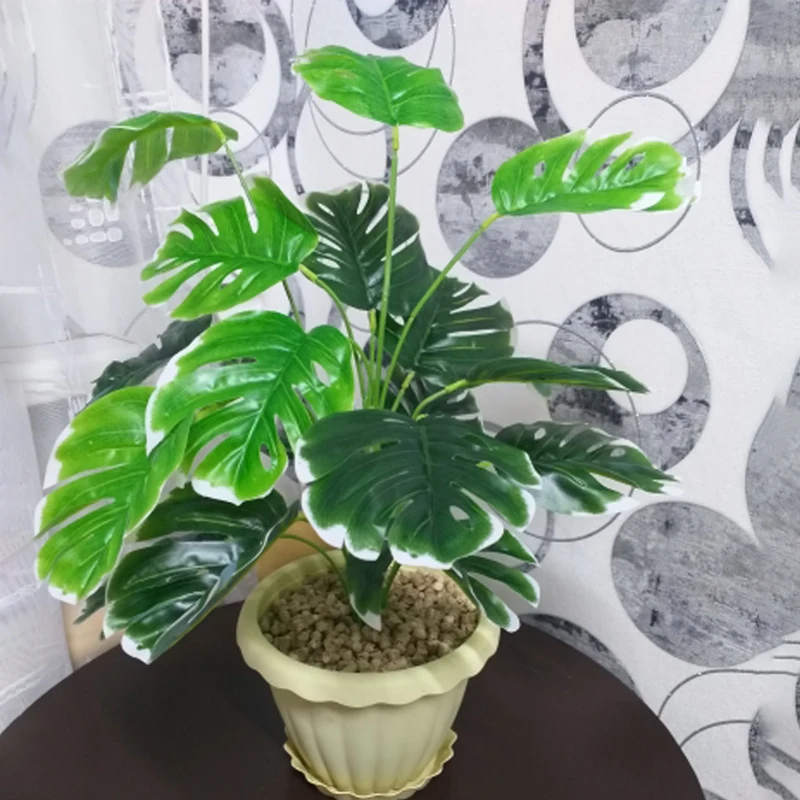 

18 Fork Turtle Leaves Bouquet Artificial Plants Home Wedding Party Decoration Plastic Garden Balcony Green Tropical Fake Plant