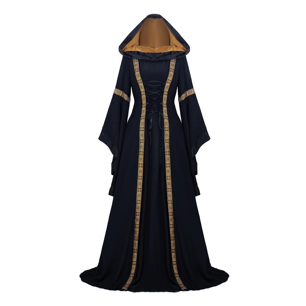 

Medieval Renaissance Gothic Retro Women's Fall Witch Cosplay Costume Princess Hoodie Bell Sleeve Dress