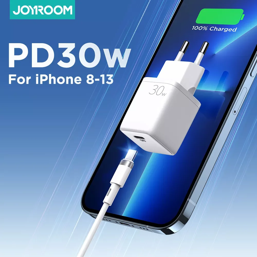 

Зарядное устройство Joyroom, 30 Вт, USB C, поддержка типа C PD, быстрая зарядка QC3.0, портативное зарядное устройство для iPhone 13, 12 Pro Max, iPad, зарядное устр...