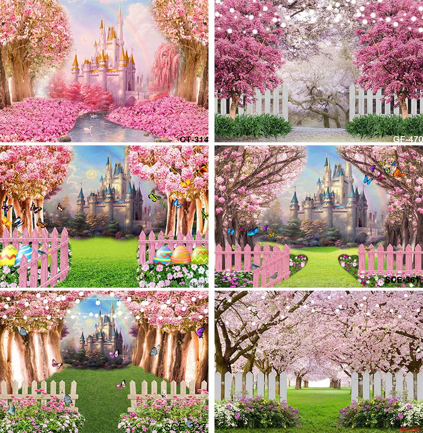 

Backdrop for Photographic Studio Castle Rainbow Cherry Blossoms Dream Girl Photo Booth Background Photobooth Prop
