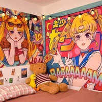 macrame anime tapestry kawaii cute woman girls bedroom decor wall hanging pink tapestry japanese room decoration kawaii dec