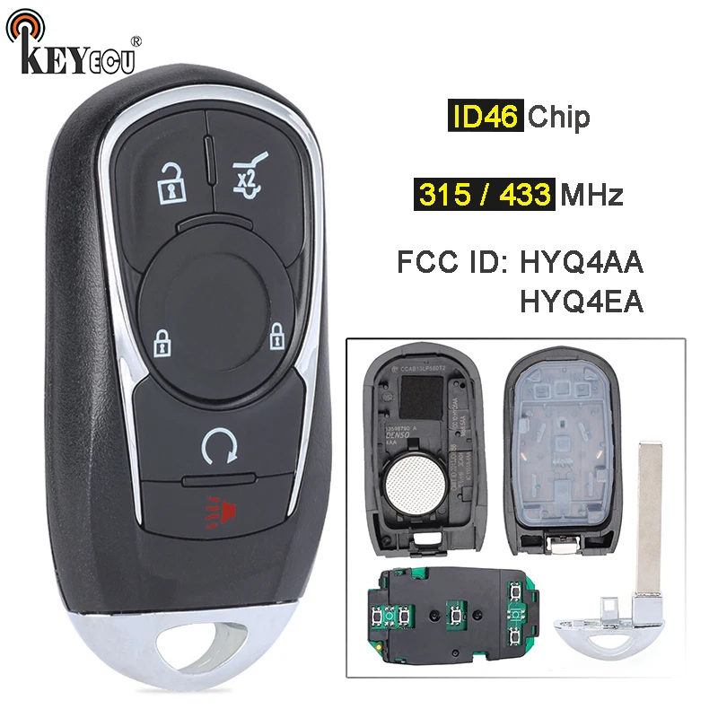 

KEYECU 315/ 433 МГц чип ID46 HYQ4AA HYQ4EA умный 6-кнопочный пульт дистанционного управления брелок для Buick анклава Envision Regal 2016 17 2018 2019 2020
