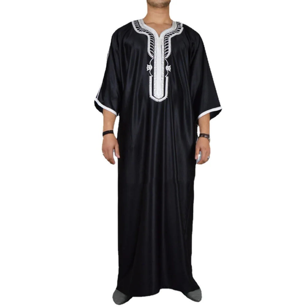 Muslim Fashion Men Robe African Ethnic Long Shirt Casual Abaya Saudi Arabic Dubai Ordinary Black Robe Simple Islamic Clothing