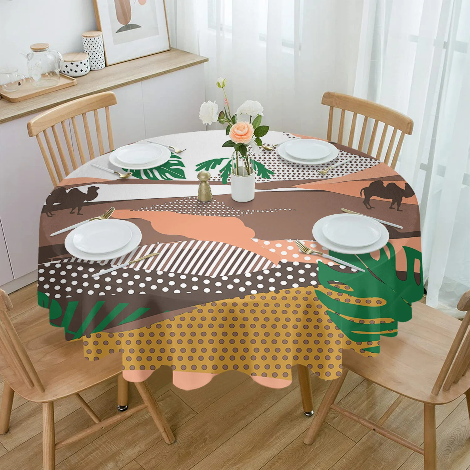 

Leaves Turtle Leaf Camelia Waterproof Tablecloth Tea Table Decoration Round Table Cover for Kitchen Wedding Home Dining Room