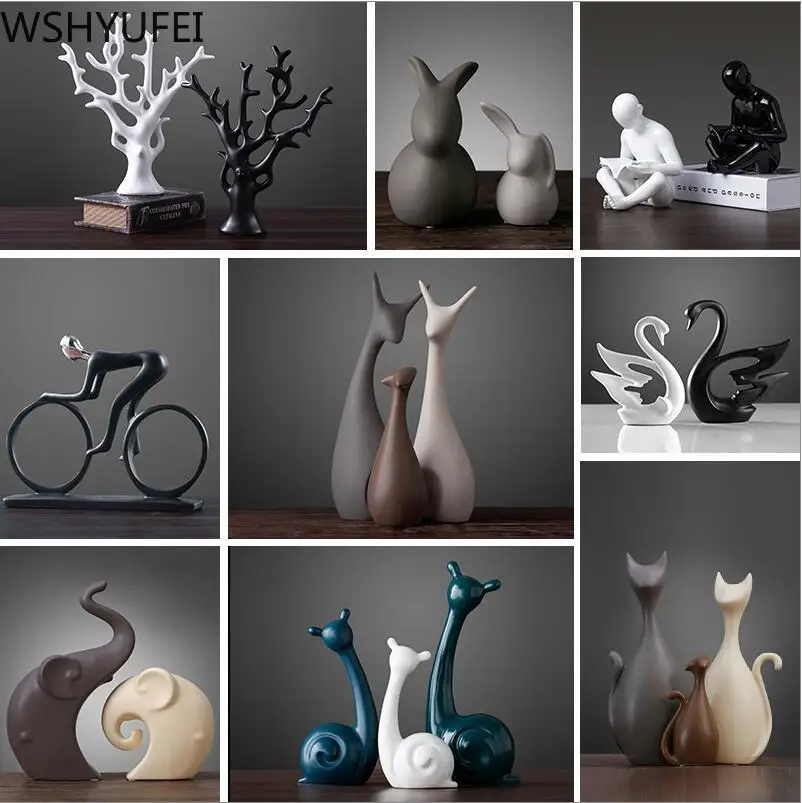 

1pcs Ceramic animal vase like swan deer ornament bookcase ornament crafts home living room office desktop figurine decoration