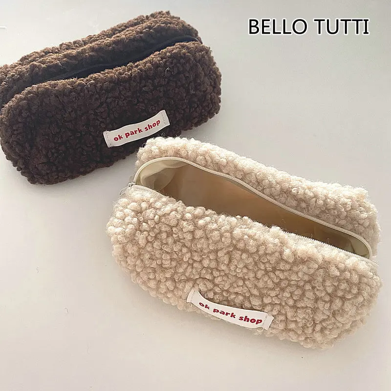 

BELLO TUTTI Fashion Simple Large Capacity Cosmetic Bag Women Lambswool Portable Storage Stationery Bag Coin Purse Jewelry Bag